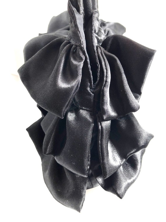 SASHA Vintage Black Ruffled Taffeta Evening Bag, … - image 2