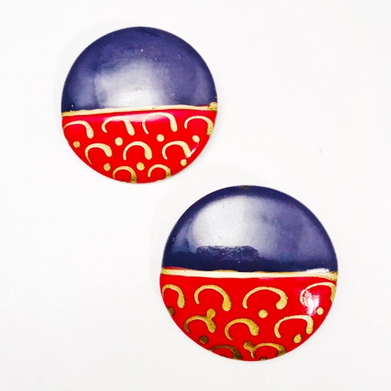 Vintage Mod Statement Earrings, Pierced Circular … - image 1