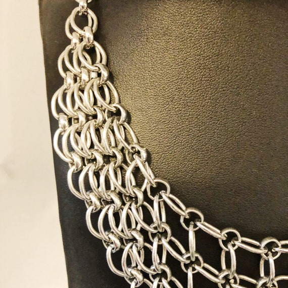 Striking Silver Tone Chain-Mail Necklace, Vintage… - image 4