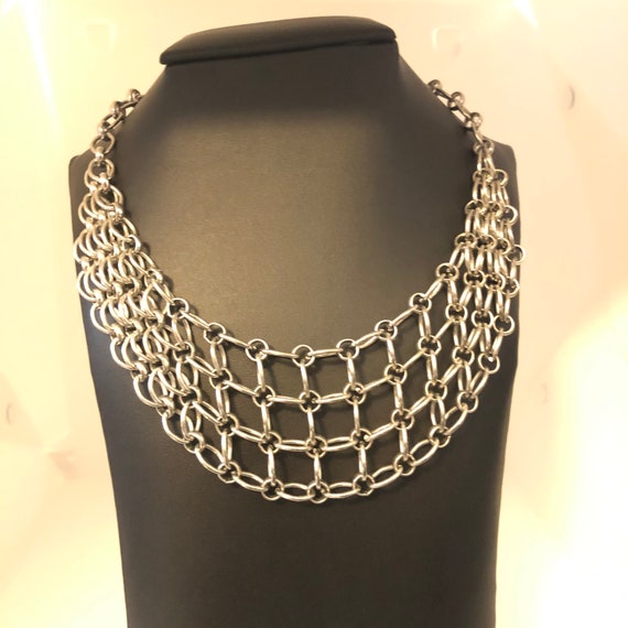 Striking Silver Tone Chain-Mail Necklace, Vintage… - image 3