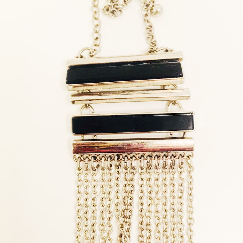 Chain Tassel Vintage Jewelry Vintage Black And Silver Necklace
