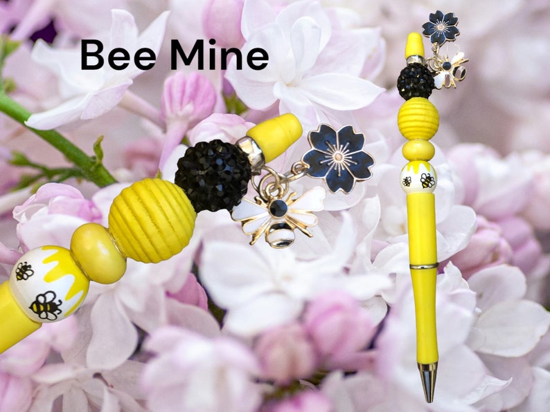 Beaded Pen: Bee & Flower Charms, 2 Bonus Ink Refills, Yellow, Black ...
