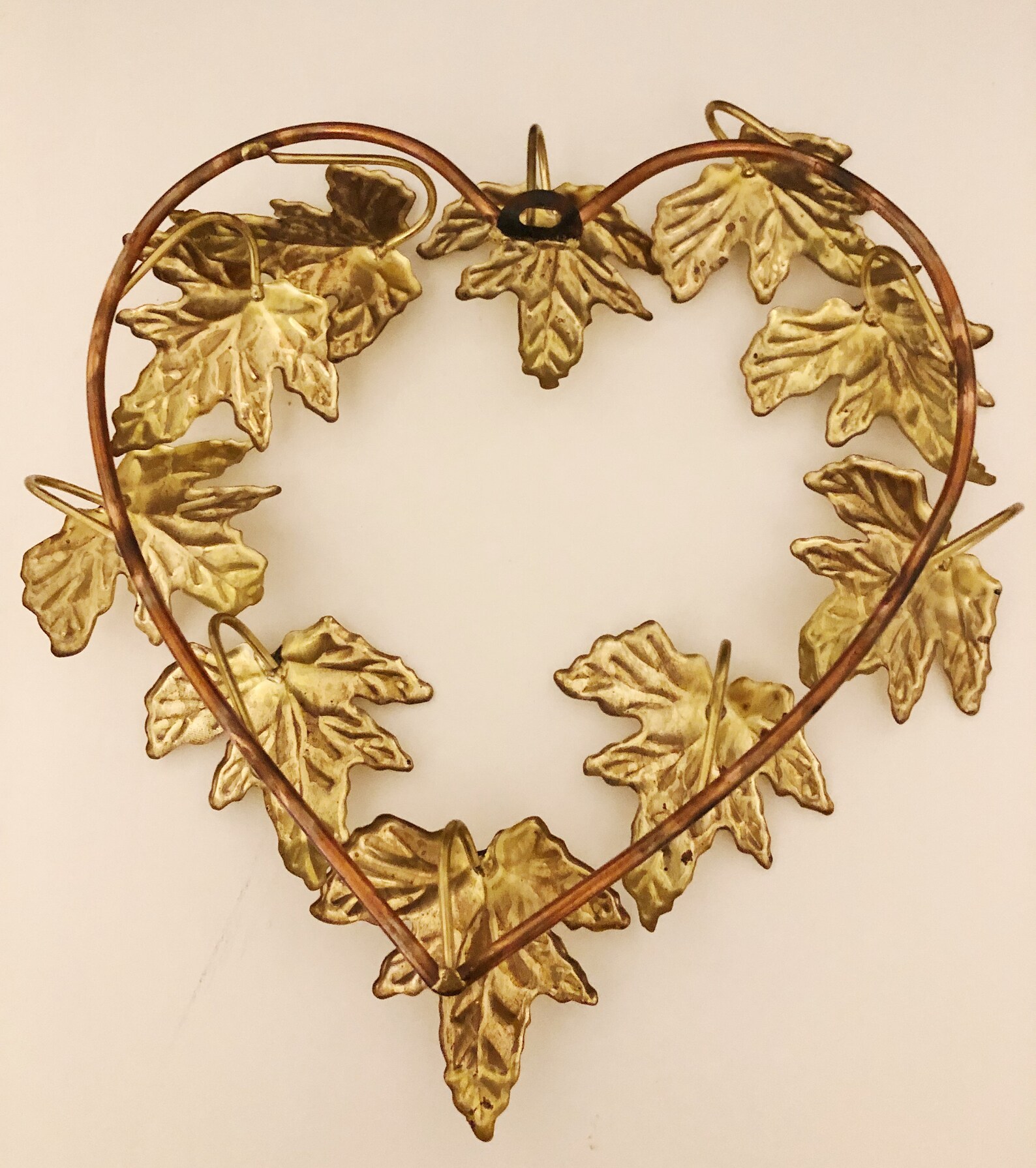 Gold Tone Metal Leaf Wreath Wall Decor Heart Shape Vintage Etsy