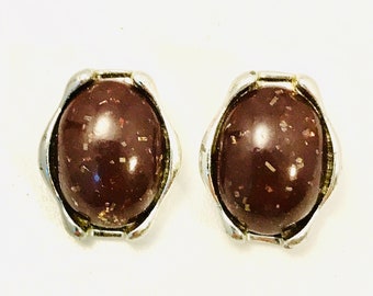 Brown And Silver Clip On Earrings, Vintage Earrings, Lot 9