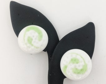 Vintage Milk Glass Clip On Earrings: White & Lime Green