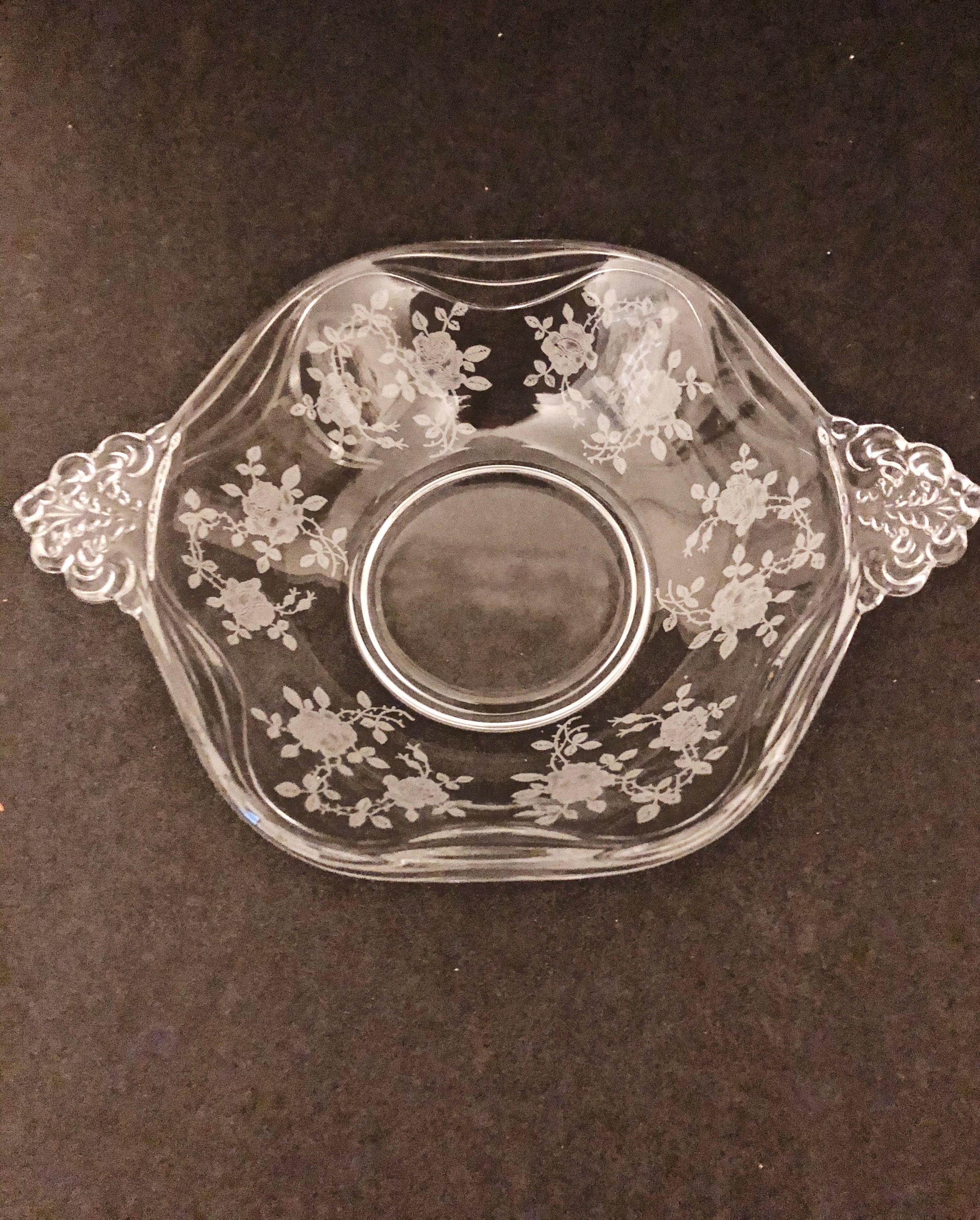 Etched Glass Condiment Dish Possibly Fostoria Willomere or Etsy