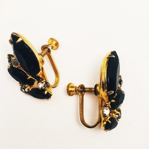 Vintage Black And Rhinestone Earrings, Vintage Earrings, Navettes, Vintage Jewelry, Screw On Earrings, 1950's, Mid-Century, Lot 3