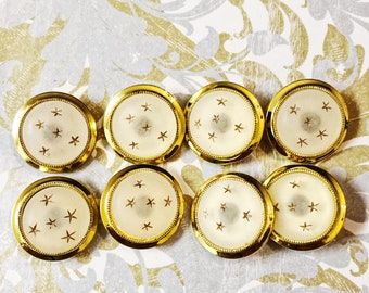 Wonderful Lot Of 8 Vintage Buttons, Frosted, Star Pattern, Vintage Accessories, Crafts, Sewing, Jewelry, LOT 17-BUTTONS