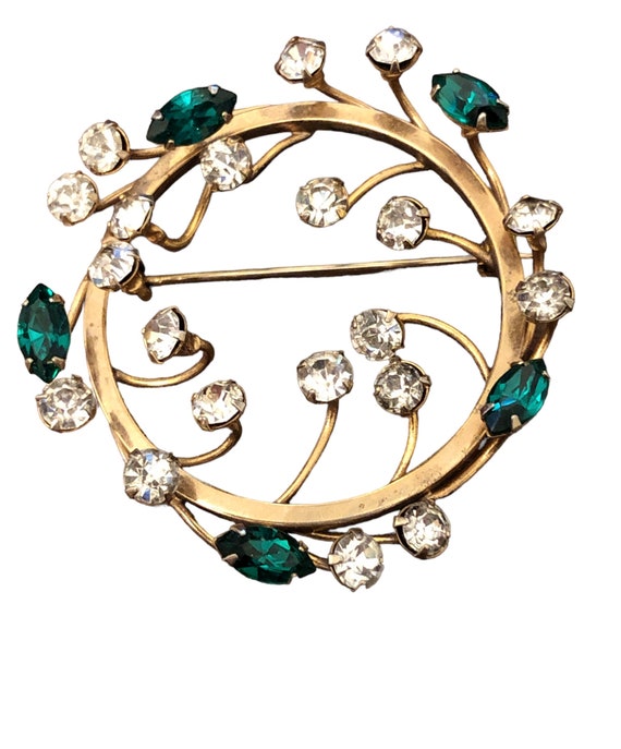 Spectacular Gold Tone And Rhinestone Brooch, Vinta