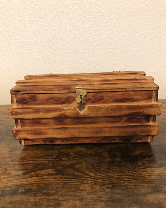 Rustic Handmade Wood Jewelry Box, Leather Carrying