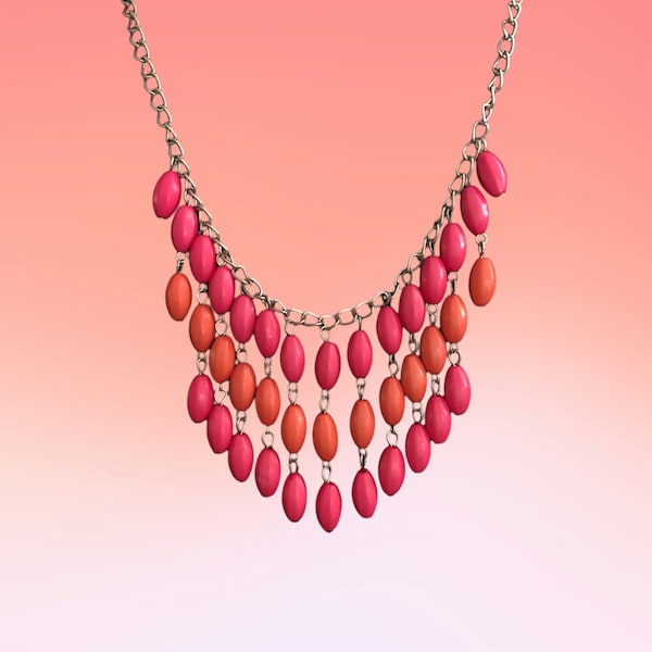 Vintage Waterfall Necklace, Symmetrical Tear Drop Necklace, Coral And Tangerine Colors, Vintage Jewelry, Statement Piece