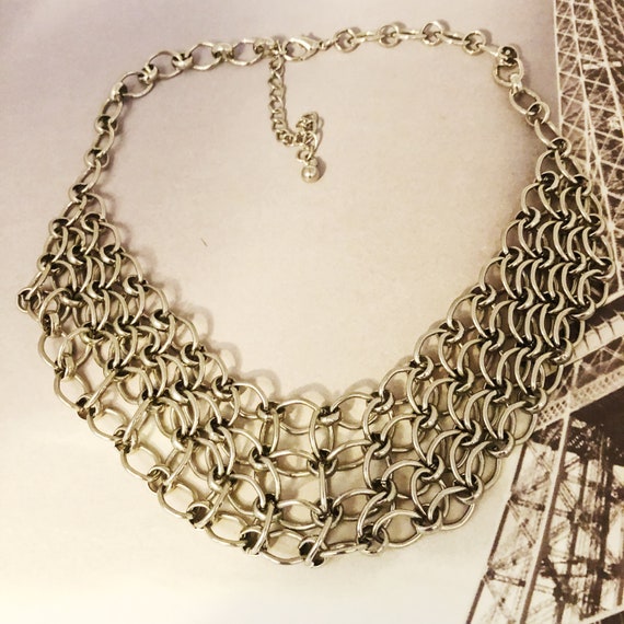 Striking Silver Tone Chain-Mail Necklace, Vintage… - image 6