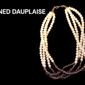 DAUPLAISE Necklace,  Faux Pearl And Amethyst Colored Beads,  Multi-Strand, 4 Strands, Vintage Jewelry, Vintage, Accessory, Includes Box