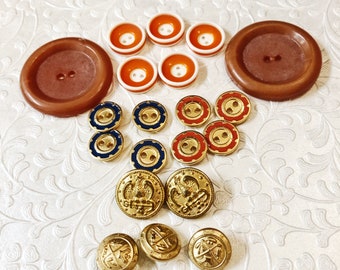 Lot Of Vintage Buttons, Orange, Gold Rust, Vintage Accessories, Crafts, Sewing, Jewelry, LOT 16-BUTTONS