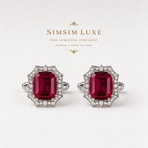 Ruby Moissanite Cufflinks for Men, 925 Sterling Silver Luxury Wedding Cufflinks, Emerald Cut Ruby Groom Gift, Formal Jewelry July Birthstone