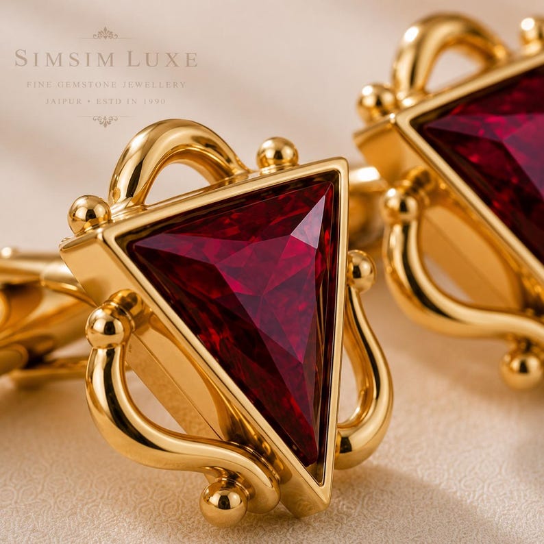 Natural Ruby Cufflinks, 925 Sterling Silver 18K Gold Plated Mens Cuff ...
