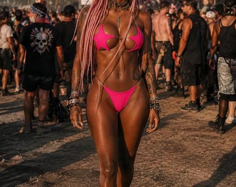 Zestaw bikini festiwalowego, bikini rave, strój Burning Man, egzotyczne stroje taneczne, strój striptizerki, odzież festiwalowa EDM, bikini z wycięciem