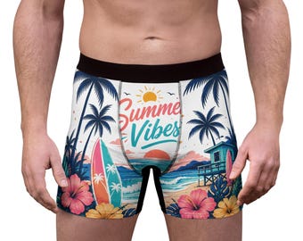 Calzoncillos bóxer con estampado veraniego de playa | Estampado integral de palmeras tropicales