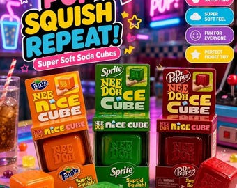 NeeDoh Cube de Soda Squishy, Jouet Anti-Stress Sensoriel à Presser, Jouet de Bureau