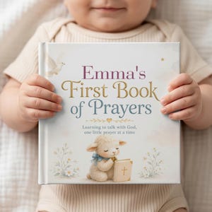 Personalized First Prayer Book for Kids with Name, Christian Bedtime Prayers Keepsake, Baptism Christening Gift Boy Girl, Baby Dedication