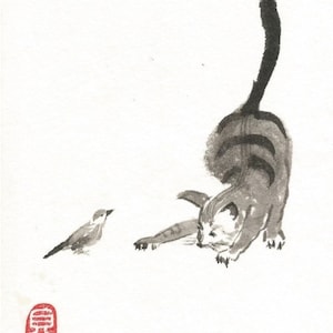 Hand-painted Playful Cat Print Blank Greeting card