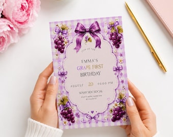 Berry 1st Birthday Invitation Template, Editable Canva, Digital Download, Berry Party Invite for Girls