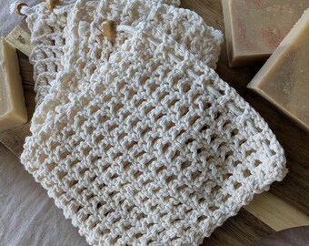 100% Cotton Soap Saver Bag | Crochet Re-Useable Drawstring Bag