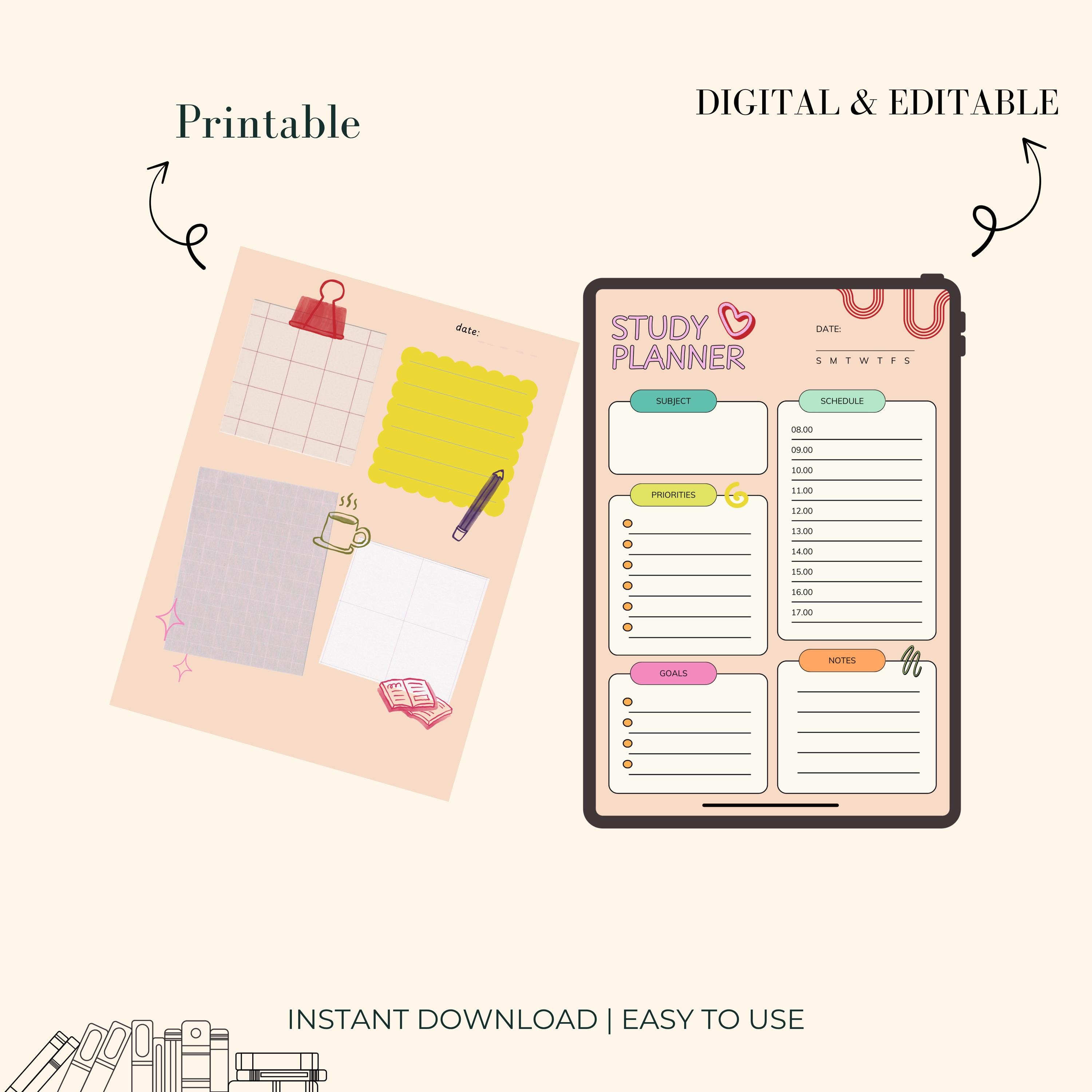 Study Planner Canva Template | Editable Student Planner | Printable ...