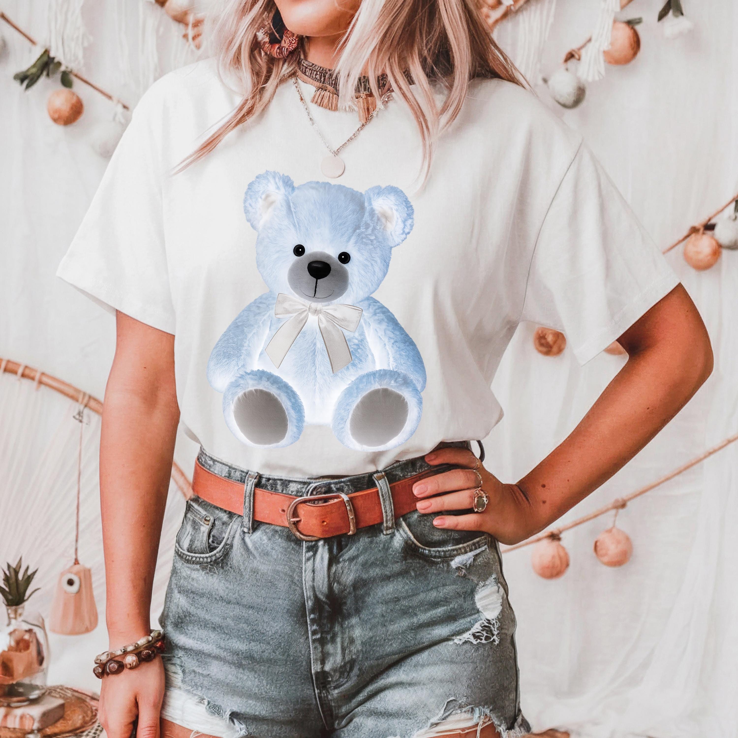 Blue Teddy Bear T-shirt | Watercolor Plush Illustration, Soft