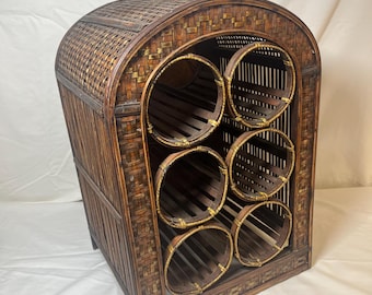 Vintage Woven Bamboo and Rattan Wine Rack 6 Compartments