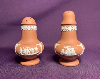 Antique Wedgewood Jasperware White on Terracotta Salt and Pepper Shakers