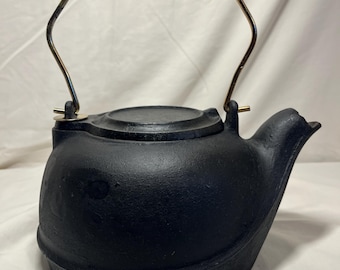 Vintage cast Iron Kettle with Coiled Metal Handle