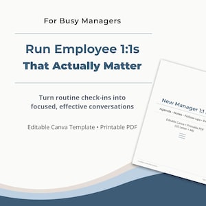 New Manager 1:1 Meeting Template | Agenda, Notes, Follow-up Tracker | Editable Canva PDF