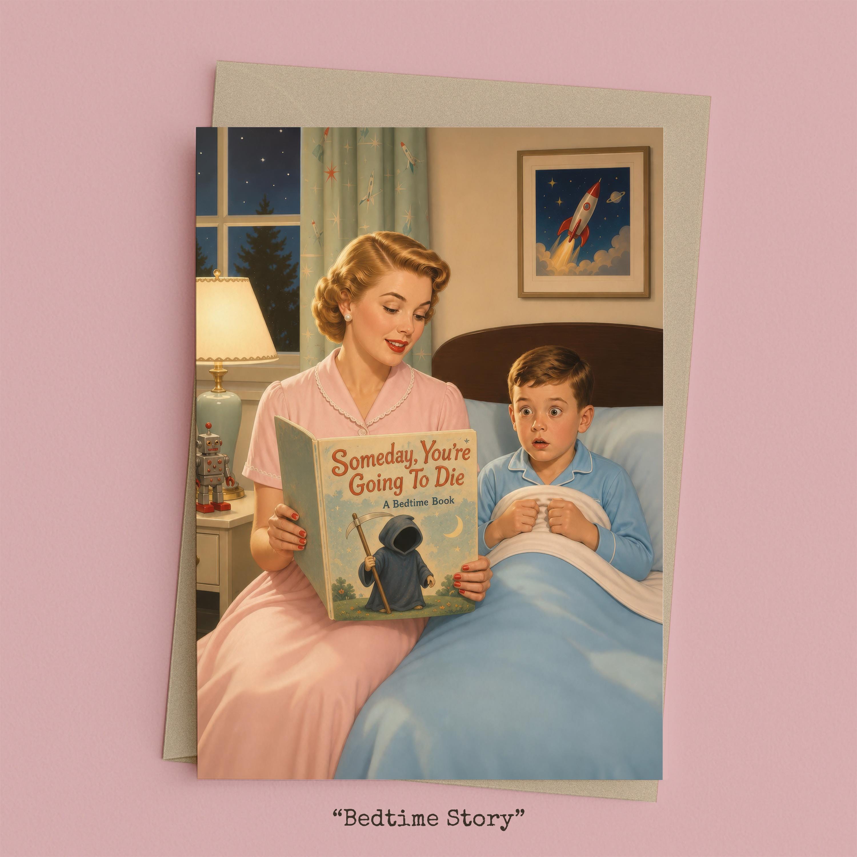 Woman reading a bedtime story to her son