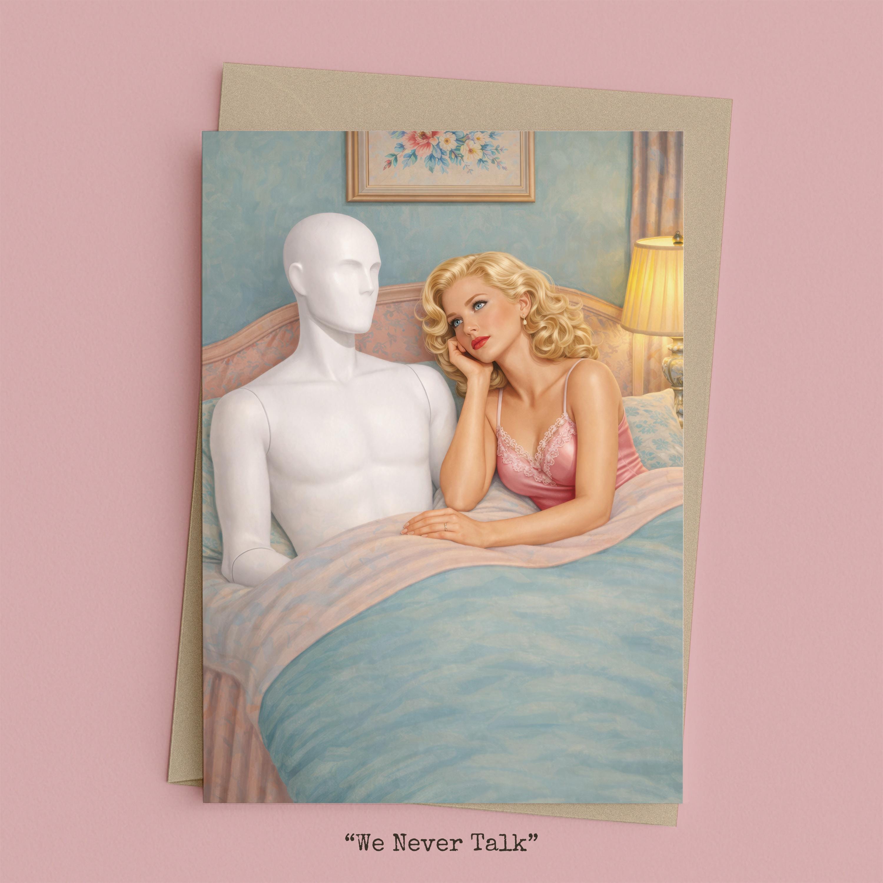 Woman in bed beside a mannequin partner
