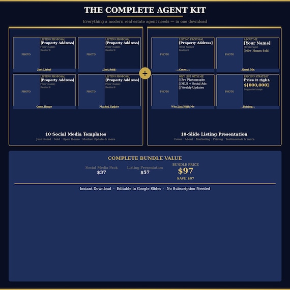 Real Estate Agent Kit | Listing Presentation Social Media Templates (Google Slides)