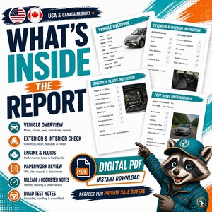 Auto-Inspektionsbericht USA Kanada PDF, Gebrauchtwagen-Inspektionsleitfaden, druckbare Auto-Checkliste, Titel-Kilardzähler, Testfahrt-Hinweise Bild 2