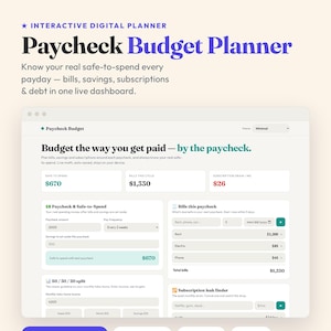 Interactive Paycheck Budget Planner, Safe-to-Spend Tracker (Digital Download) afbeelding 1