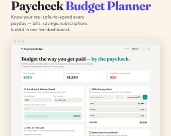 Interactive Paycheck Budget Planner, Safe-to-Spend Tracker (Digital Download)