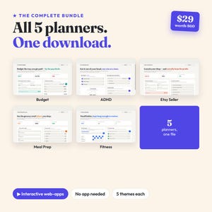 Interactive Digital Planner Bundle, Budget, ADHD, Meal Prep, Fitness, Etsy Seller (Instant Download) imagem 1