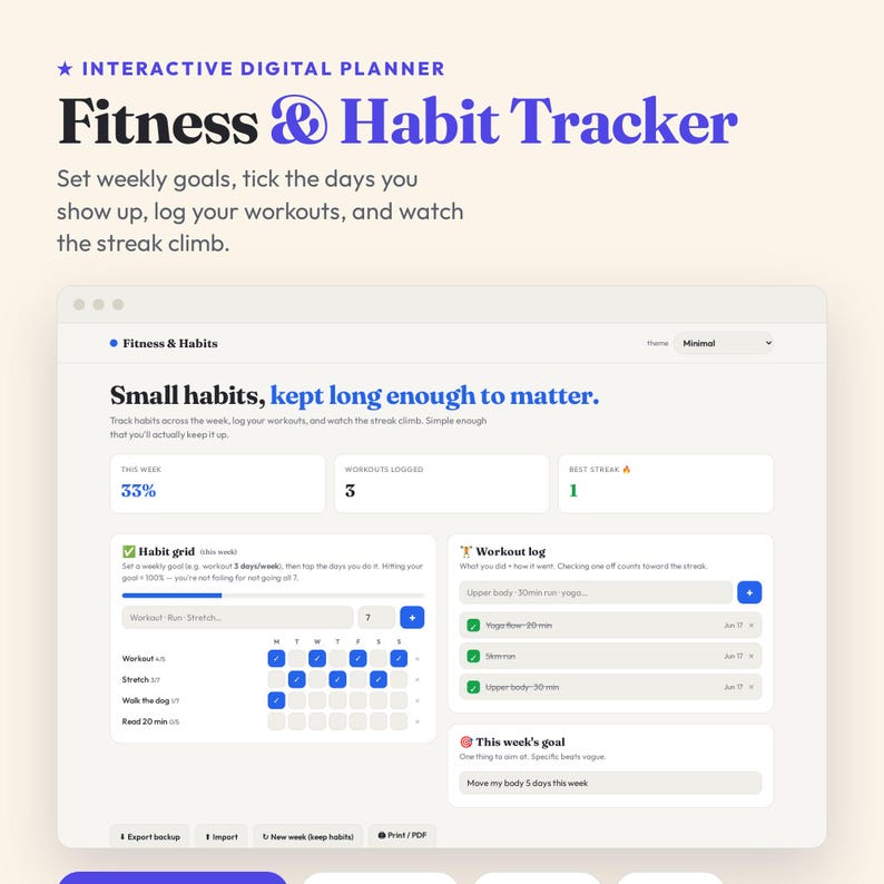 Interactive Fitness Habit Tracker (Digital Download) afbeelding 1