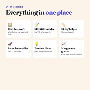 Etsy Seller Planner, Profit Calculator, SEO Title Tool, Launch Checklist (Digital) afbeelding 2