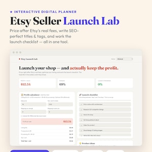 Etsy Seller Planner, Profit Calculator, SEO Title Tool, Launch Checklist (Digital) afbeelding 1