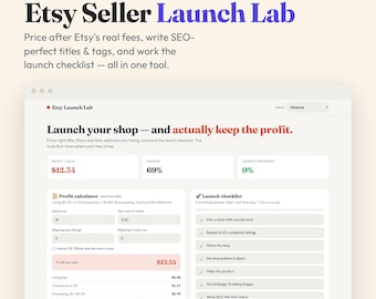 Etsy Seller Planner, Profit Calculator, SEO Title Tool, Launch Checklist (Digital)