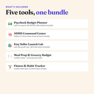 Interactive Digital Planner Bundle, Budget, ADHD, Meal Prep, Fitness, Etsy Seller (Instant Download) imagem 2