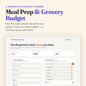 Interactive Meal Planner Grocery Budget (Digital Download) afbeelding 1
