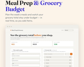 Interactive Meal Planner Grocery Budget (Digital Download)