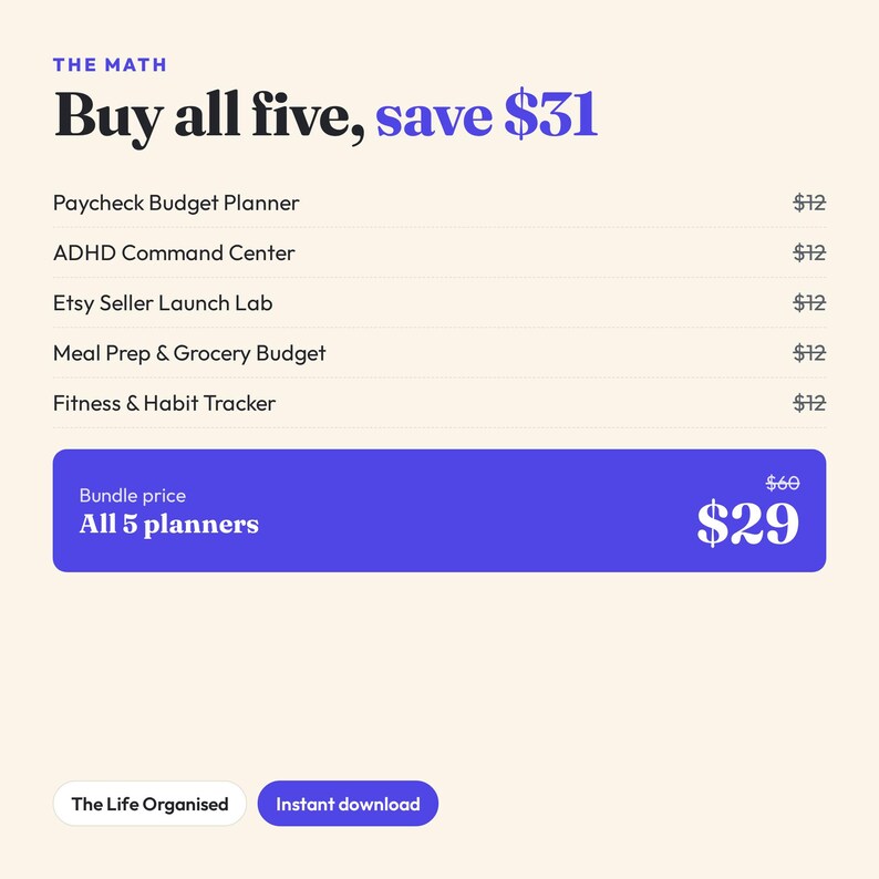Interactive Digital Planner Bundle, Budget, ADHD, Meal Prep, Fitness, Etsy Seller (Instant Download) imagem 5