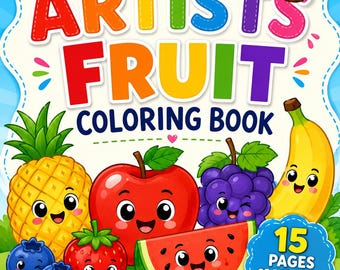 Printable Fruit Coloring Book for Toddlers – 15 Pages with Name Practice (Digital Download)