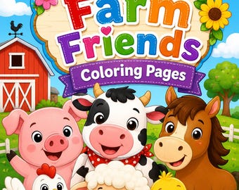 Farm Animal Coloring Book, Kids Creative Fun, Single-Sided Pages (Digital Download)